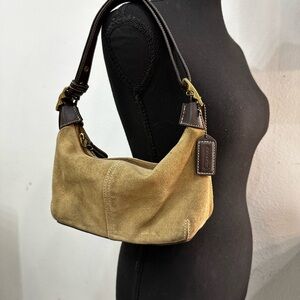 Coach Olive Suede Shoulder Bag with Black Leather Strap